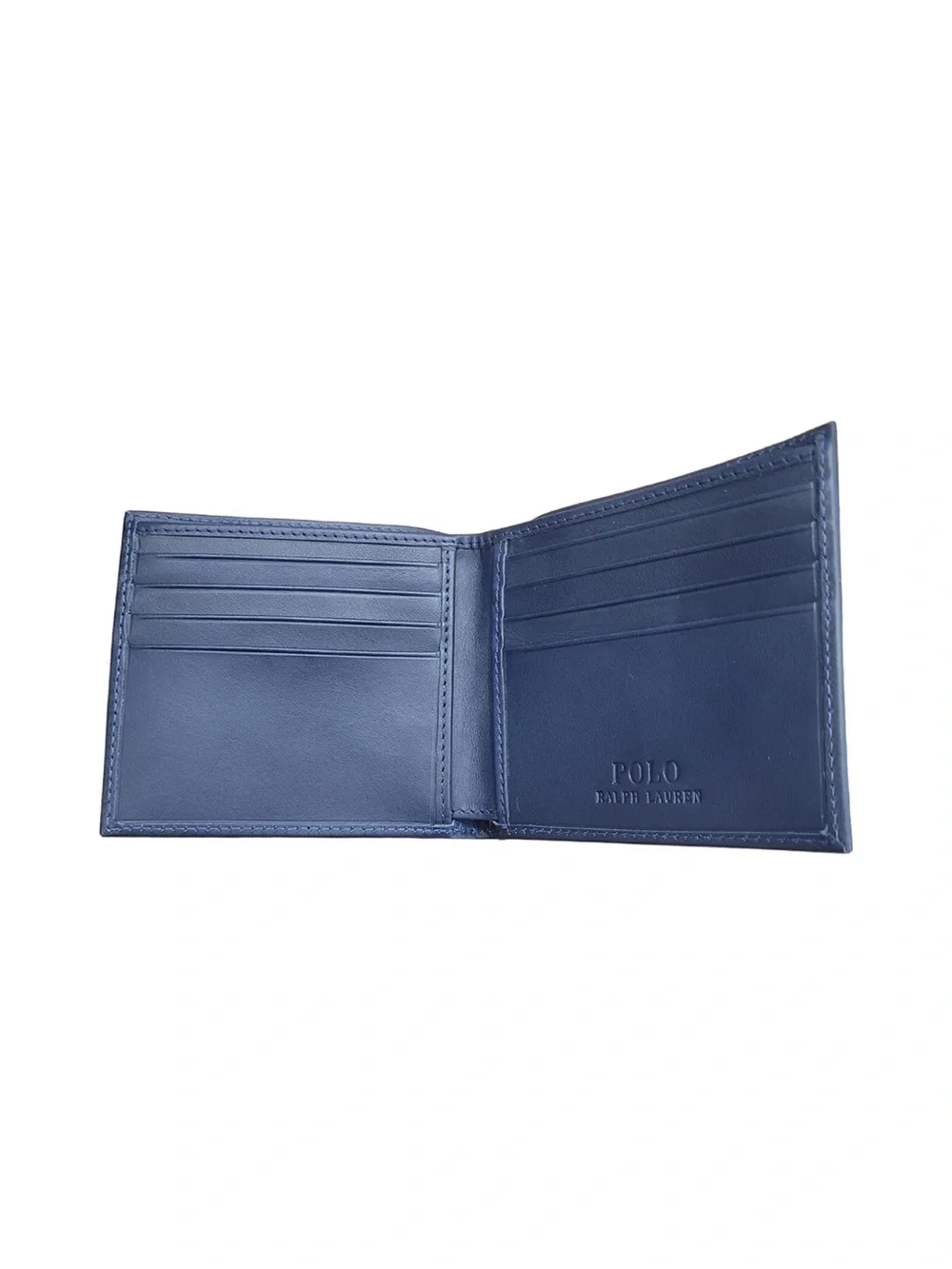 Polo by Ralph Lauren Navy Leather Bear Embroidered Bi-Fold Wallet